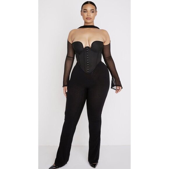 House of CB Pants - HOUSE OF CB Erin Black Mesh Trousers Sheer High Waist Flare Pants X Large (L+)